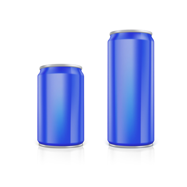 Set of blue blank aluminium cans. - Vetor, Imagem
