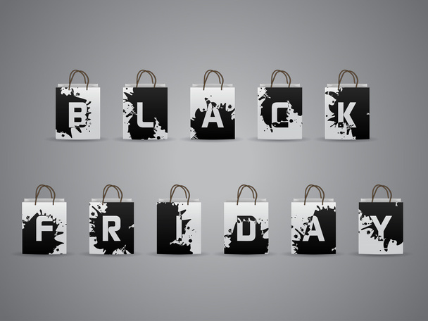 Black friday shopping bags with splattered letters - Vector, Image