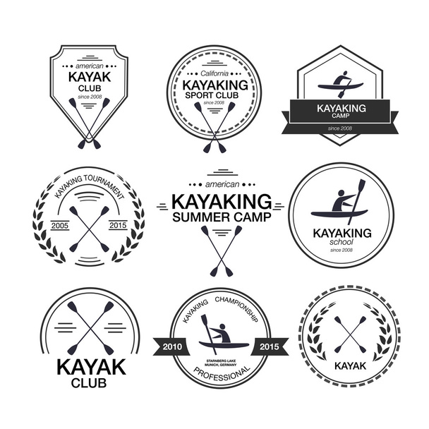 Satz verschiedener Logotyp-Vorlagen für Kajakfahren.  - Vektor, Bild
