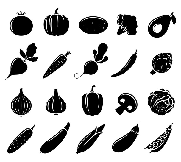 Vektoru černé a bílé zeleniny ikony - Vektor, obrázek