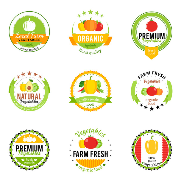 Sebze logolar, etiket ve tasarım öğeleri - Vektör, Görsel