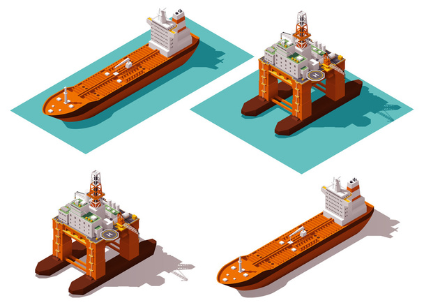 ベクトル等尺性タンカー、石油リグ - ベクター画像