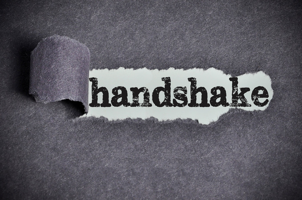 handshake slovo v papíru roztrhané černé cukru  - Fotografie, Obrázek