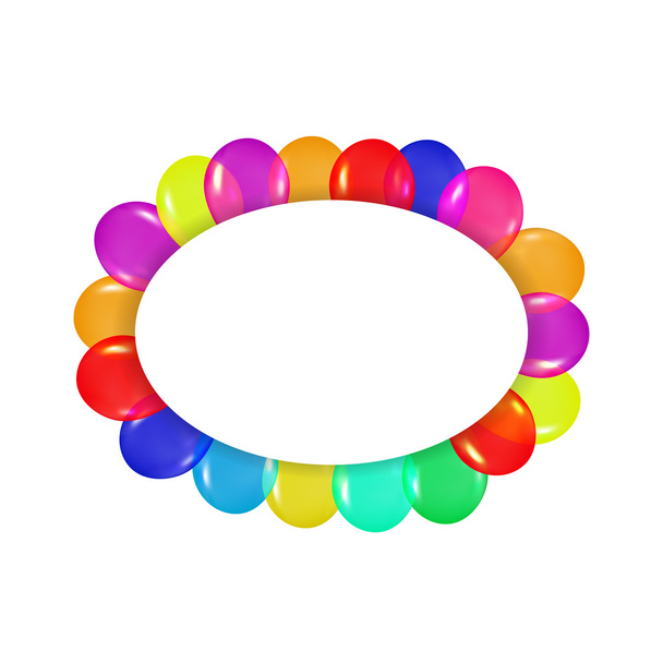 oval frame of colorful balloons in the style of realism. to design cards, birthdays, weddings, fiesta, holidays, invitations on a white background - Vecteur, image