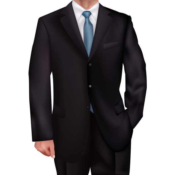 招待状、ギフト カード、ビジネス ギフトの青いネクタイ スタイル リアリズム背景を持つ男性のスーツ - ベクター画像