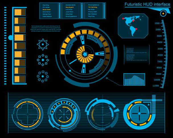 Abstract future, concept vector futuristic blue virtual graphic touch user interface HUD. For web, site, mobile applications isolated on black background, techno, online design, business, gui, ui. - Wektor, obraz