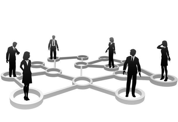 συνδεδεμένο επιχειρήσεων σιλουέτες σε κόμβους του δικτύου - Διάνυσμα, εικόνα