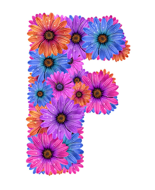 Alphabet of colorful dewy flowers - Zdjęcie, obraz