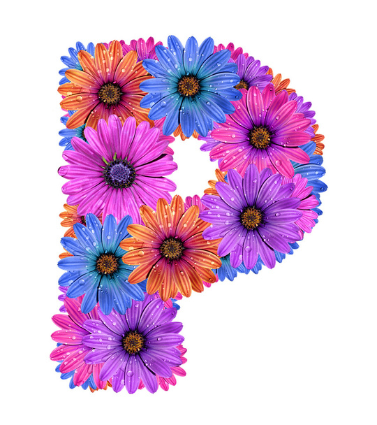 Alphabet of colorful dewy flowers - Фото, изображение