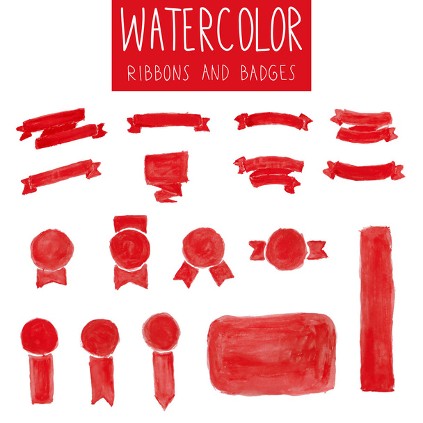 Aantal rode aquarel linten en badges - Foto, afbeelding