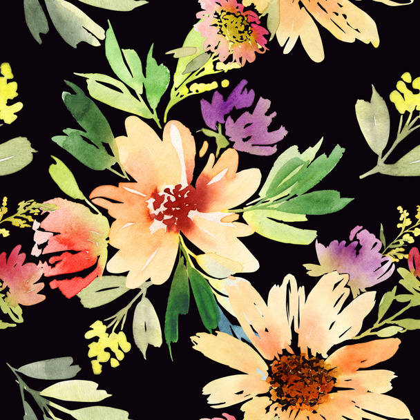 Sunflowers seamless pattern. Watercolor. Summer. - Foto, Imagem