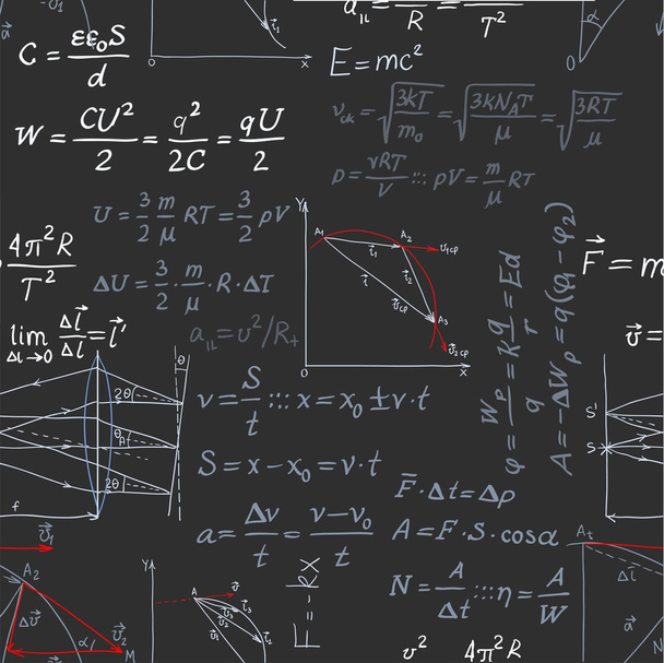 Seamless pattern of the formulas on the physics isolated on blac - Vektori, kuva