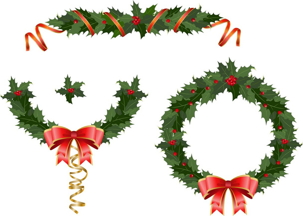 Kerstmis holly garland - Vector, afbeelding