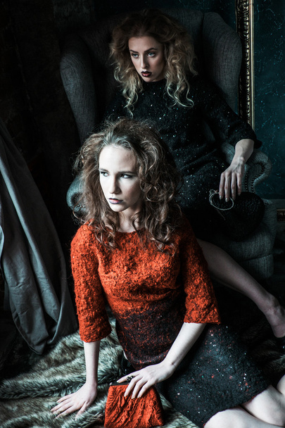 Vogue style photo of two fashion ladies - Foto, afbeelding