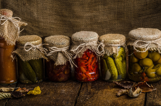 Cooked vegetables, pickles, homemade ketchup - Фото, зображення