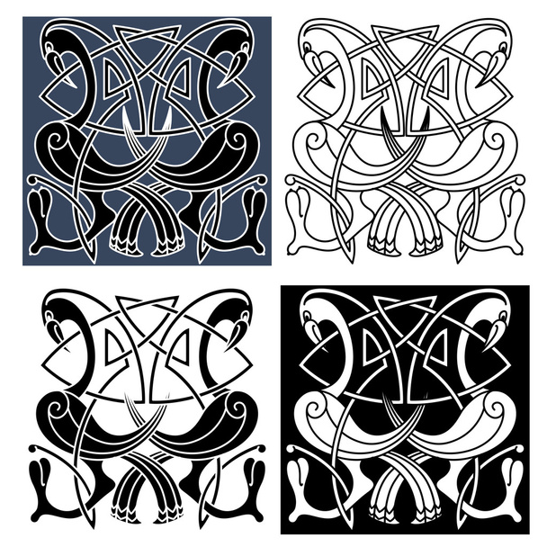 Heron birds with celtic knot patterns - Vector, Image