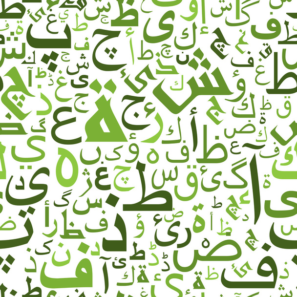 Seamless pattern with green arabic letters - Vector, Image