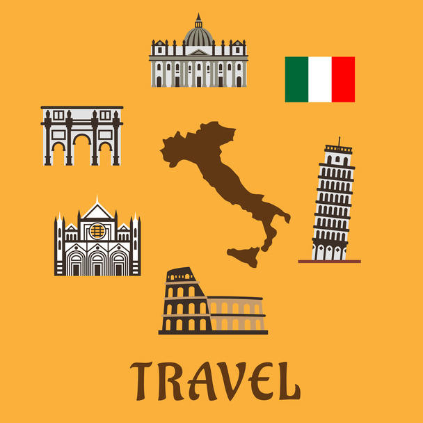 Italy flat travel symbols and icons - Vector, afbeelding