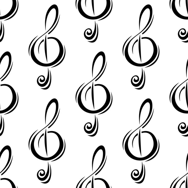 Black treble clefs seamless pattern  - Vector, Image