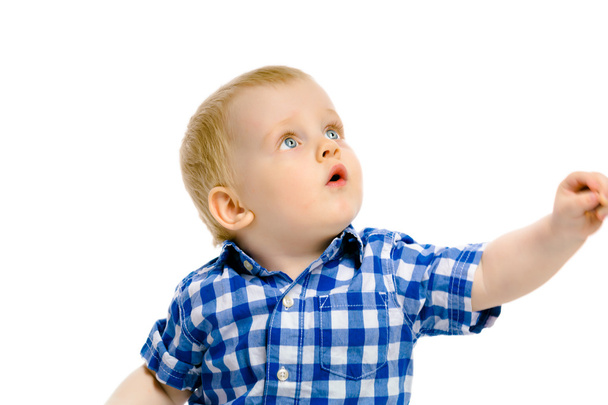 boy looking up on a white background - Foto, imagen