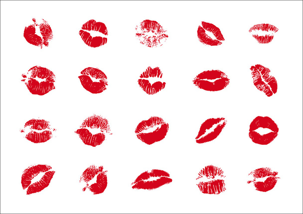 Set di impronte di baci e labbra femeninos - Vector, Imagen