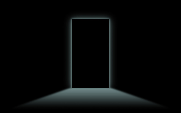 Black door with bright neonlight at the other side - Foto, imagen