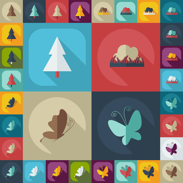 Flat concept, set modern design with shadow forest - Vector, Image