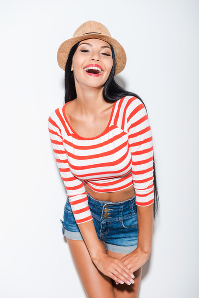 Happy young woman in hat - Foto, Bild