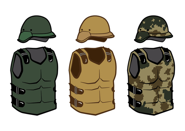 Militärkleidung Schutzwesten Tarnung Körper Carbon-Rüstung und Helm für den Krieg - Vektor, Bild