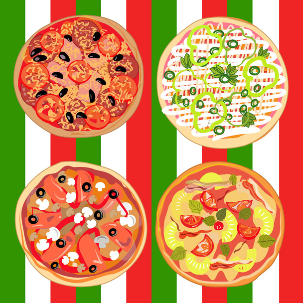 Set pizza on the table with Italian flag - Vector, Image