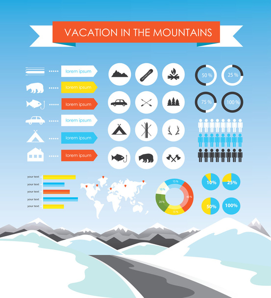 Vacaciones en las montañas infografías
 - Vector, Imagen