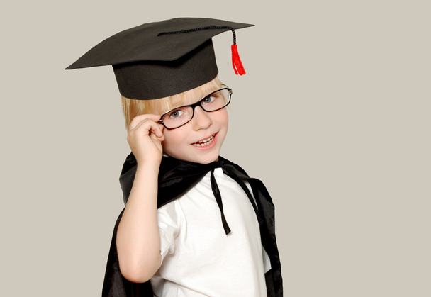 Schoolboy in graduation cap isolated - Фото, зображення
