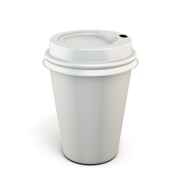 Witte kunststof kopje koffie op een witte achtergrond - Foto, afbeelding