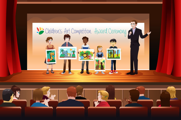 Dzieci otrzymujących nagrody w sztuce konkurencji - Wektor, obraz