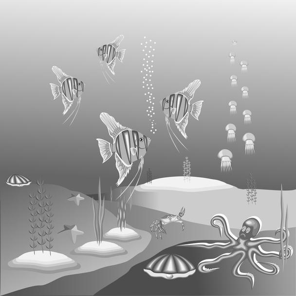 Ilustracja wektorowa podwodny świat i jego mieszkańców. - Wektor, obraz