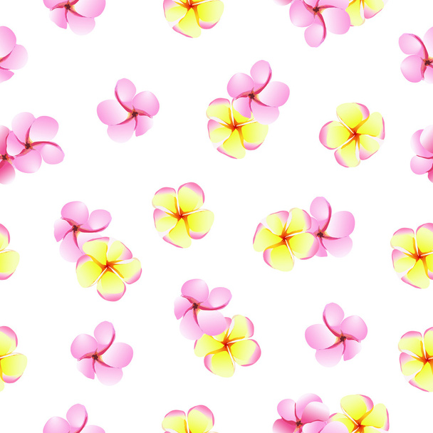 Pink and yellow plumeriaflowers seamless vector pattern - Vecteur, image