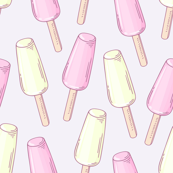 Seamless pattern with doodle fruity ice cream and drops. Colorful vector backgriund - Vektori, kuva