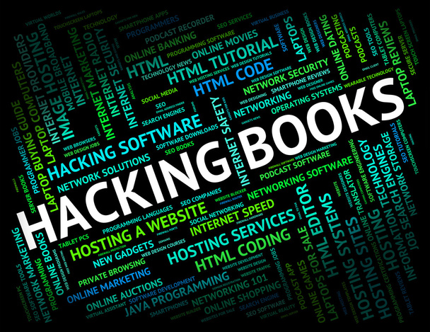 Hacking βιβλία αντιπροσωπεύει χάκερ ιού και φαντασίας - Φωτογραφία, εικόνα