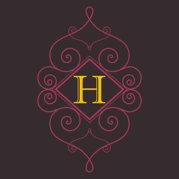 Flourishes calligraphic monogram emblem template. Luxury elegant frame ornament line logo design vector illustration. Good for Royal sign, Restaurant, Boutique, Cafe, Hotel, Heraldic, Jewelry, Fashion - Vettoriali, immagini