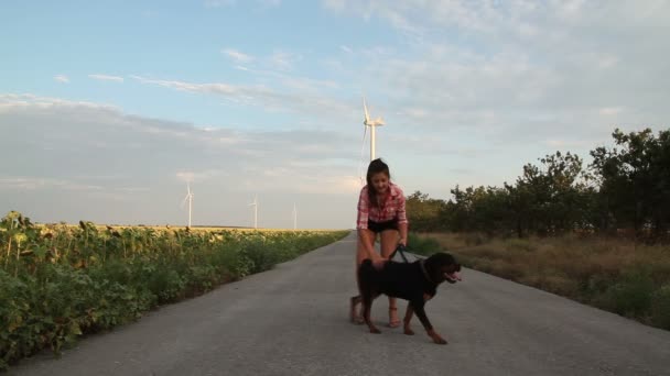 A young girl walks with a dog. - Footage, Video