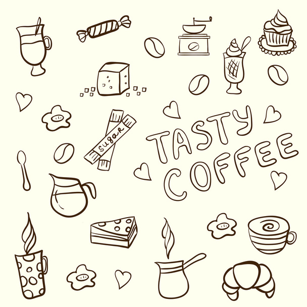 Set vettoriale di gustosi scarabocchi disegnati a mano di caffè
 - Vettoriali, immagini