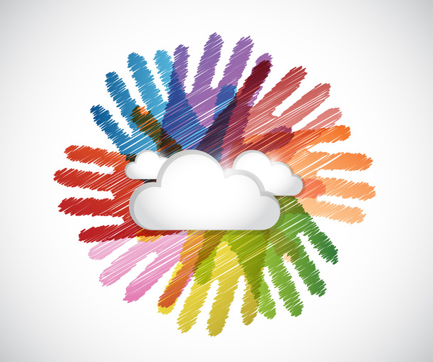 clouds over diversity hands circle - Valokuva, kuva