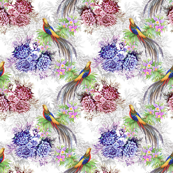 exotic birds in blooming garden - Valokuva, kuva