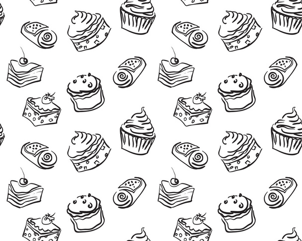 Different types of hand drawn cute cupcakes and cakes - Vektori, kuva