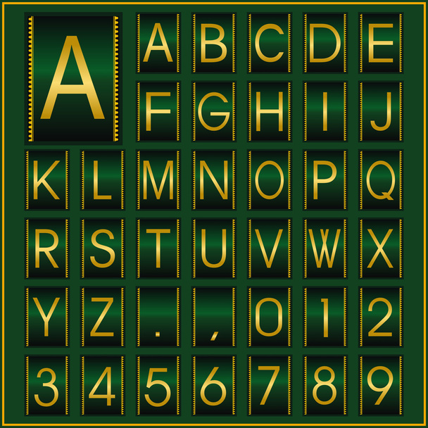 Golden alphabet in green frame - Wektor, obraz