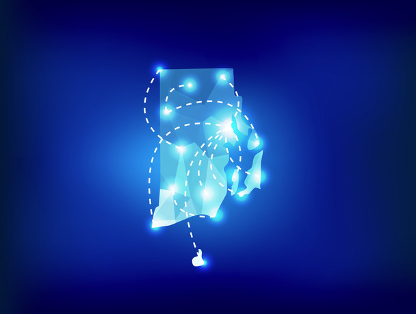 Розміщує штату Род-Айленд карту Полігональні з світильники - Вектор, зображення