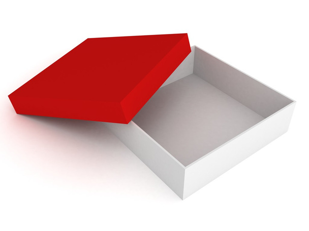 Opened white box with red cover on white background - Photo, Image