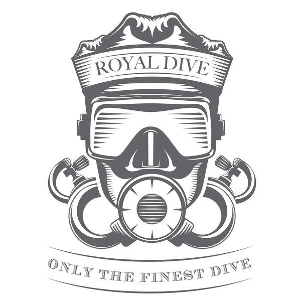 Logo Royal_Scuba_Diving king of divers with mask and scuba - Vector, Image