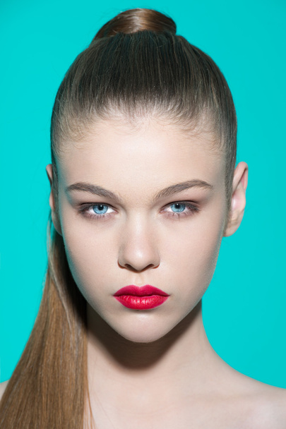 Beauty model portrait woman with fresh makeup and strong hairstyle.  - 写真・画像