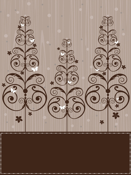 vintage Christmas trees on floral background and place for your - Vecteur, image
